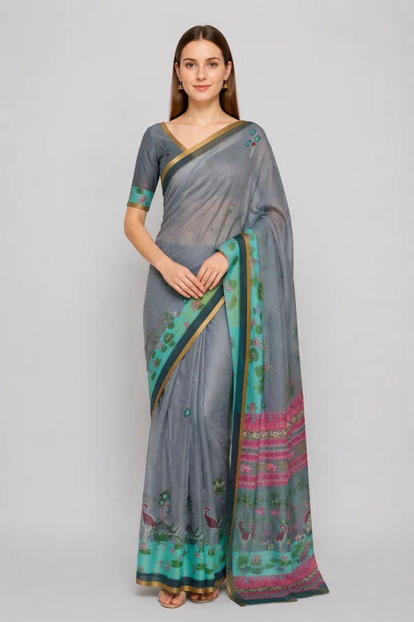 Grey_color_Cotton_Pichwai_Design_Printed_Casual_Light_Weight_Saree_for_Women