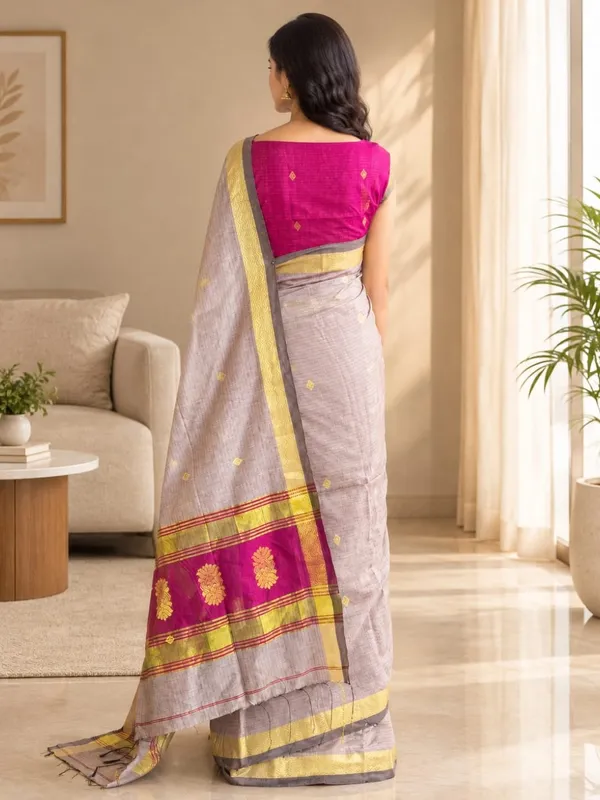 Rosy_Brown_color_Handloom_Woven_Bengal_Cotton_Saree