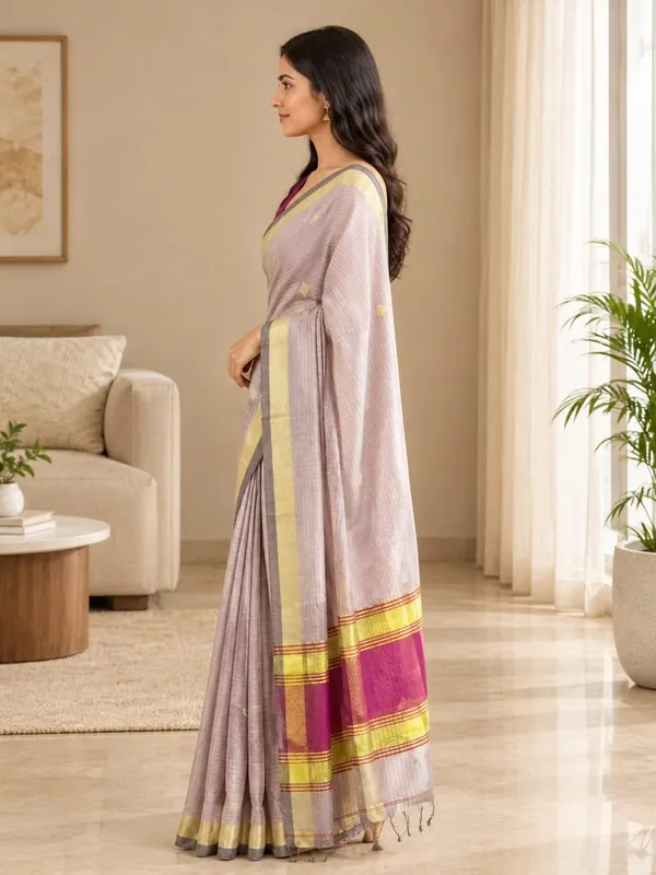 Rosy_Brown_color_Handloom_Woven_Bengal_Cotton_Saree