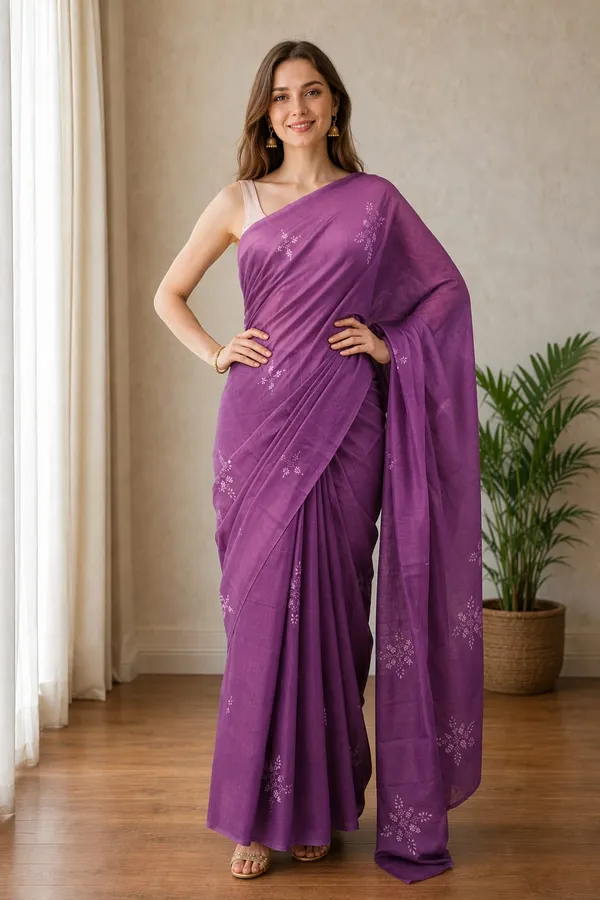 Violet_color_Printed_Chanderi_Cotton_Saree