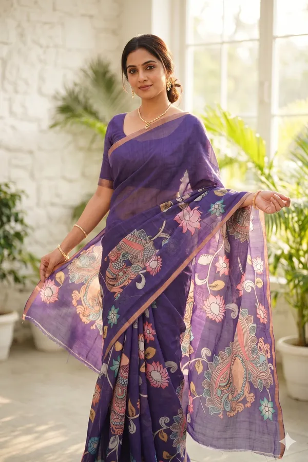 Thanjavur_Painting_Design_Printed_Violet_Colour_Cotton_Casual_Light_Weight_Saree_for_Women