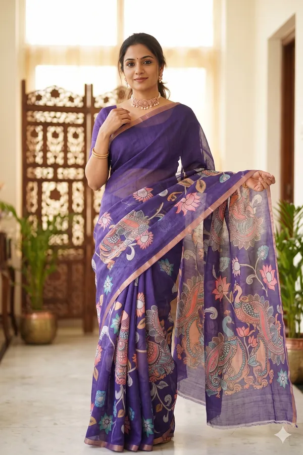 Thanjavur_Painting_Design_Printed_Violet_Colour_Cotton_Casual_Light_Weight_Saree_for_Women
