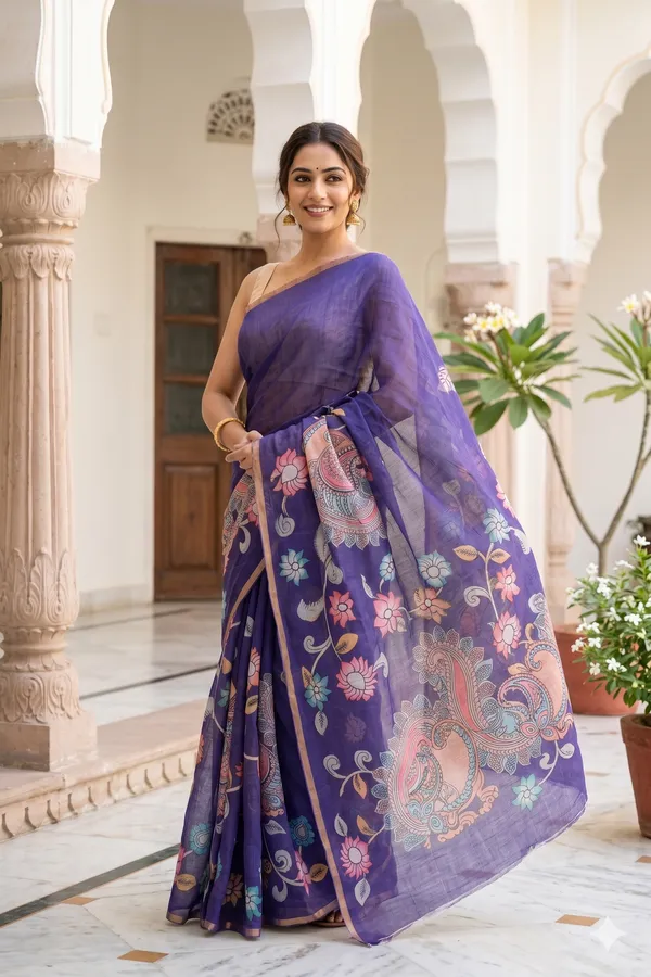 Thanjavur_Painting_Design_Printed_Violet_Colour_Cotton_Casual_Light_Weight_Saree_for_Women