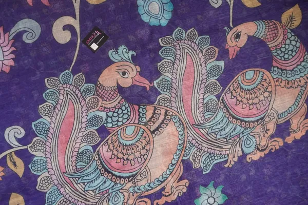 Thanjavur_Painting_Design_Printed_Violet_Colour_Cotton_Casual_Light_Weight_Saree_for_Women