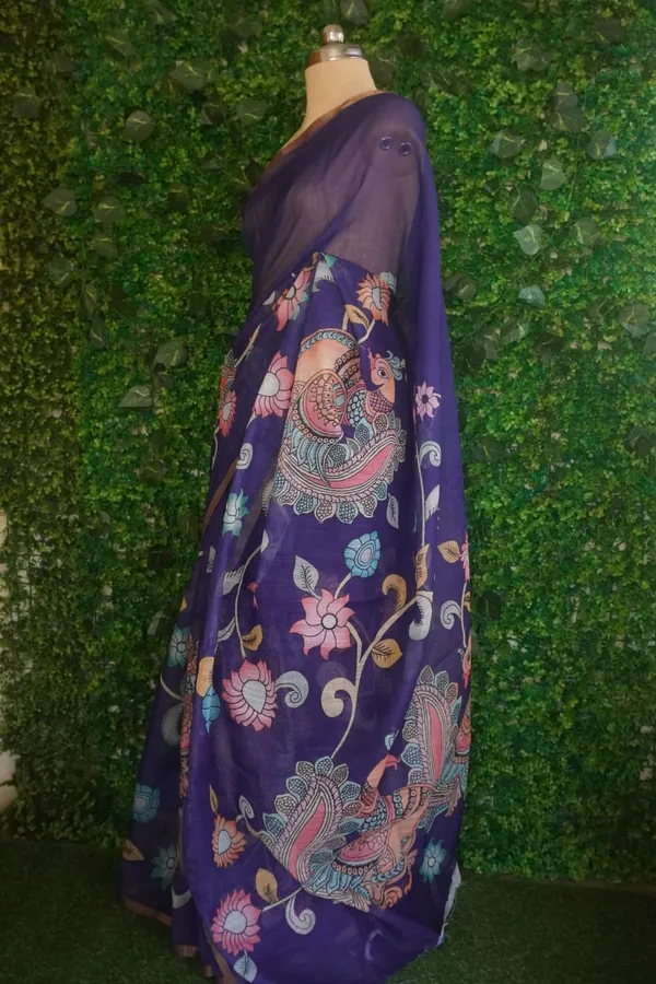 Thanjavur_Painting_Design_Printed_Violet_Colour_Cotton_Casual_Light_Weight_Saree_for_Women