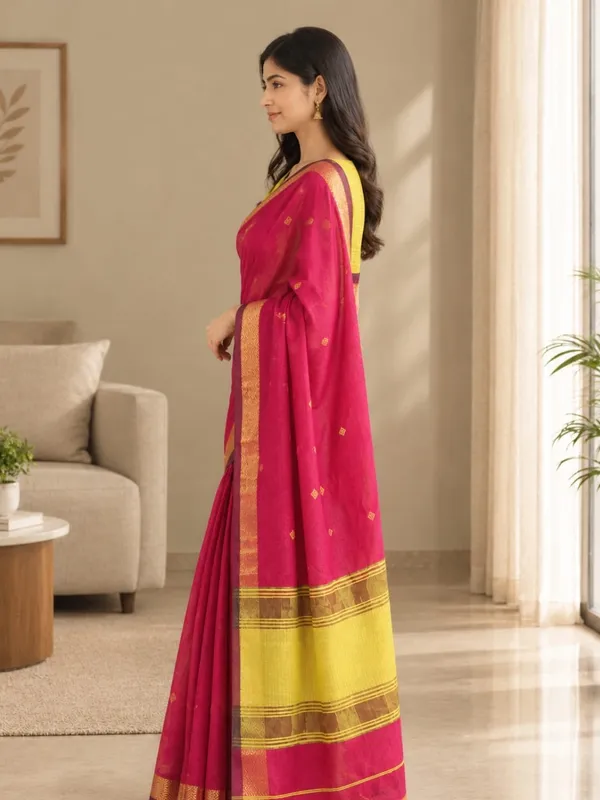 Maroon_color_Handloom_Woven_Bengal_Cotton_Saree