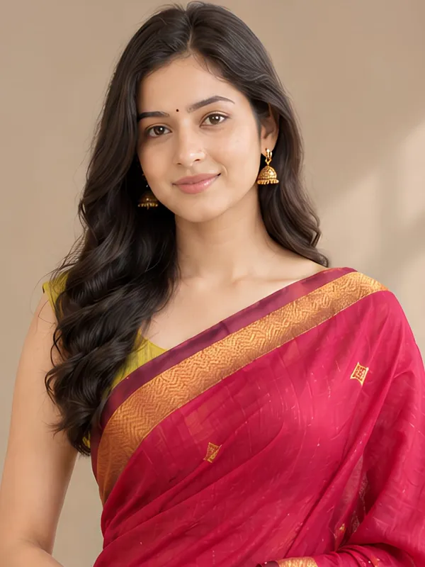 Maroon_color_Handloom_Woven_Bengal_Cotton_Saree
