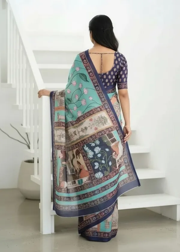 Sky_Blue_color_Pichwai_Art_work_Chanderi_Cotton_Saree