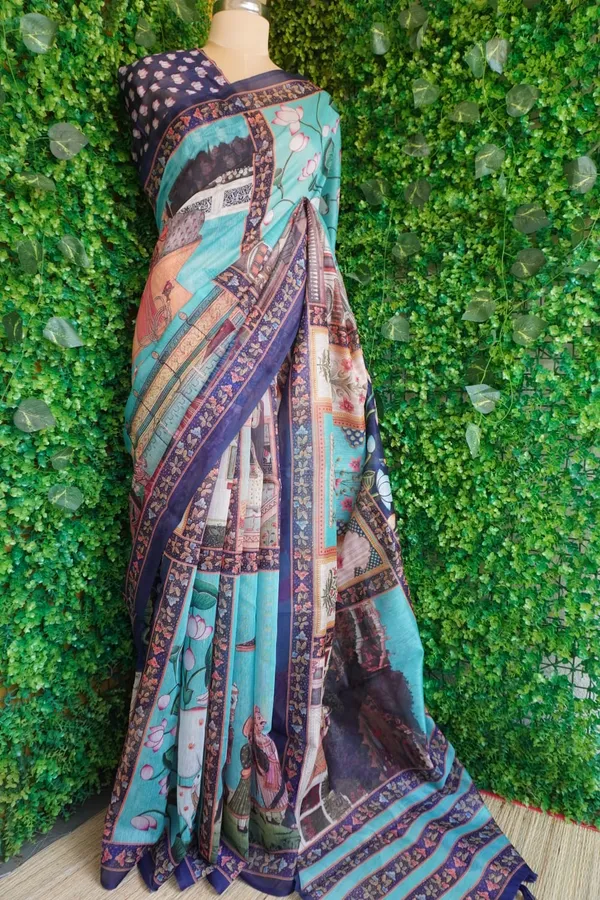 Sky_Blue_color_Pichwai_Art_work_Chanderi_Cotton_Saree