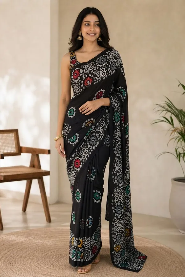 Black_and_White_Printed_Pure_Mul_Cotton_Saree_For_Women