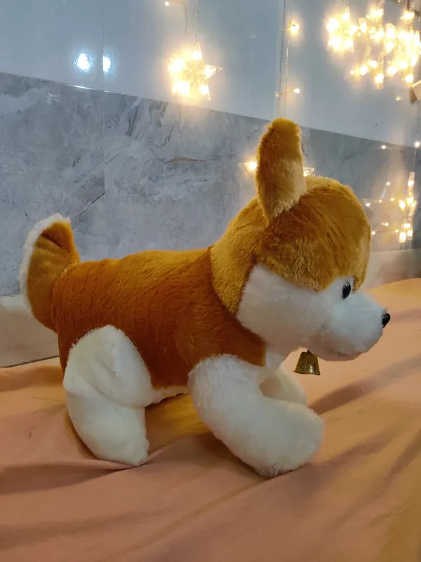 Golden_and_White_Husky_Dog_Fur_Plush_Toy