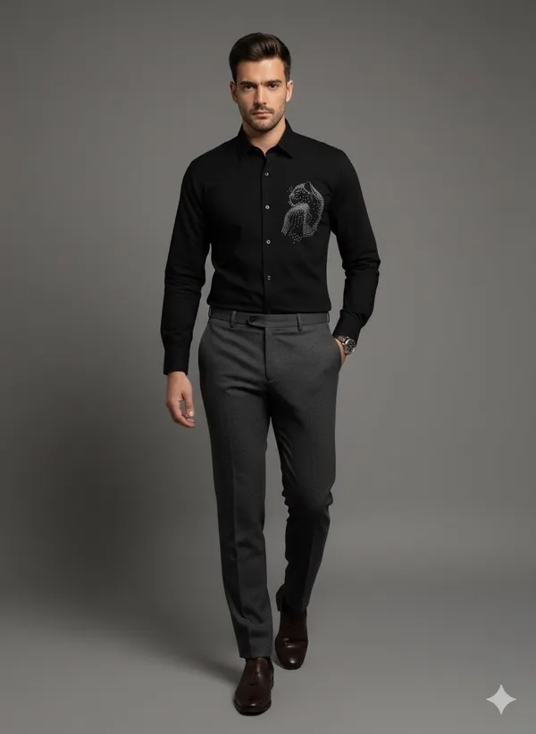 Black_&_White_Cotton_Tailored_Fit_Shirt_For_Men