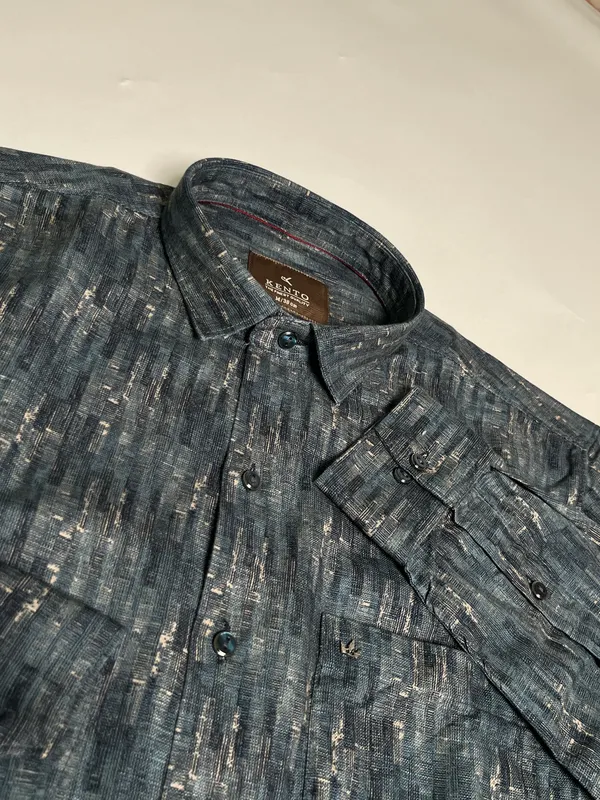 KENTO_CLUB_Premium_Blue_Textured_Printed_Men’s_Shirt_|_Cotton_Blend_Stylish_Formal_&_Casual_Wear