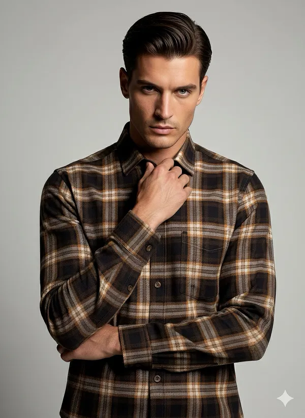 KENTO_CLUB_Premium_Brown_&_Orange_Checkered_Men’s_Shirt_|_Cotton_Blend_Plaid_Shirt_for_Casual_&_Office_Wear