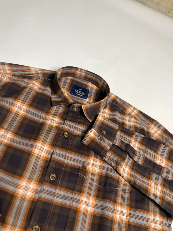 KENTO_CLUB_Premium_Brown_&_Orange_Checkered_Men’s_Shirt_|_Cotton_Blend_Plaid_Shirt_for_Casual_&_Office_Wear