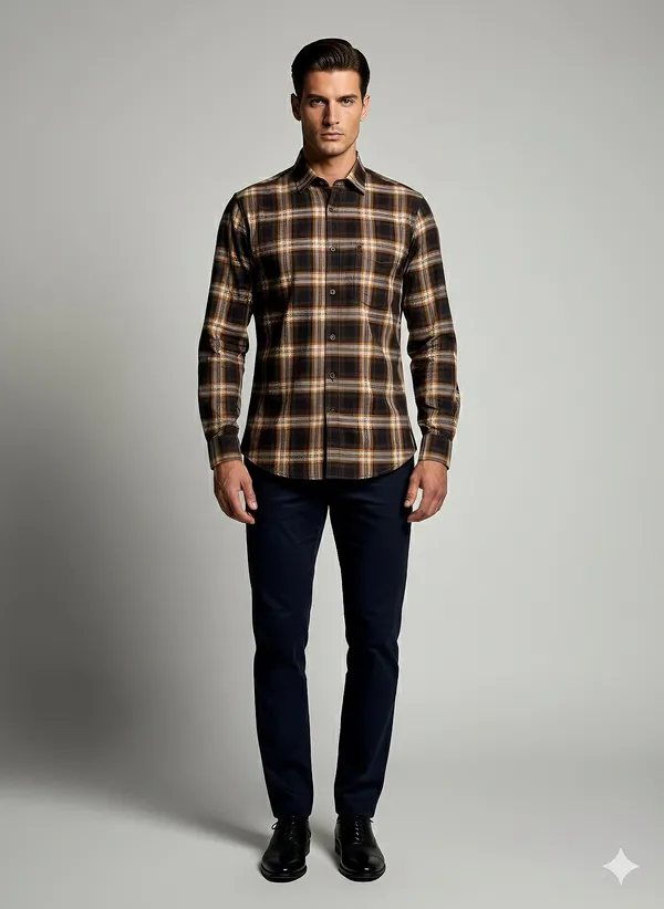 KENTO_CLUB_Premium_Brown_&_Orange_Checkered_Men’s_Shirt_|_Cotton_Blend_Plaid_Shirt_for_Casual_&_Office_Wear