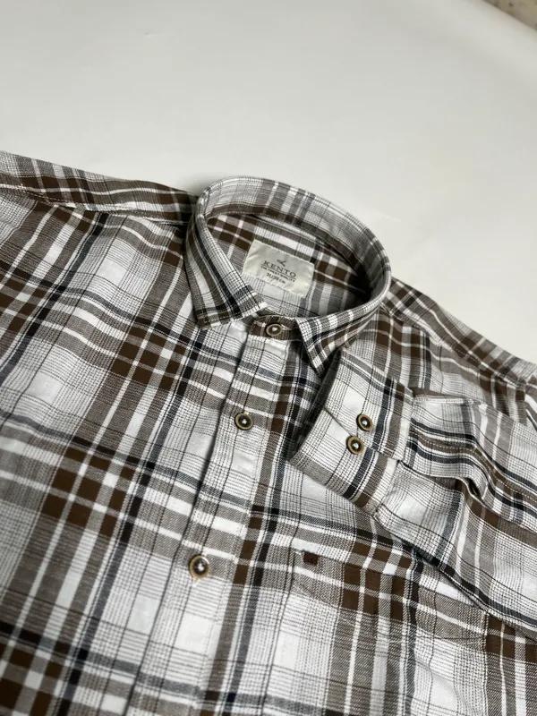KENTO_CLUB_Premium_Brown_&_White_Checkered_Men’s_Shirt_|_Cotton_Blend_Plaid_Shirt_for_Casual_&_Office_Wear