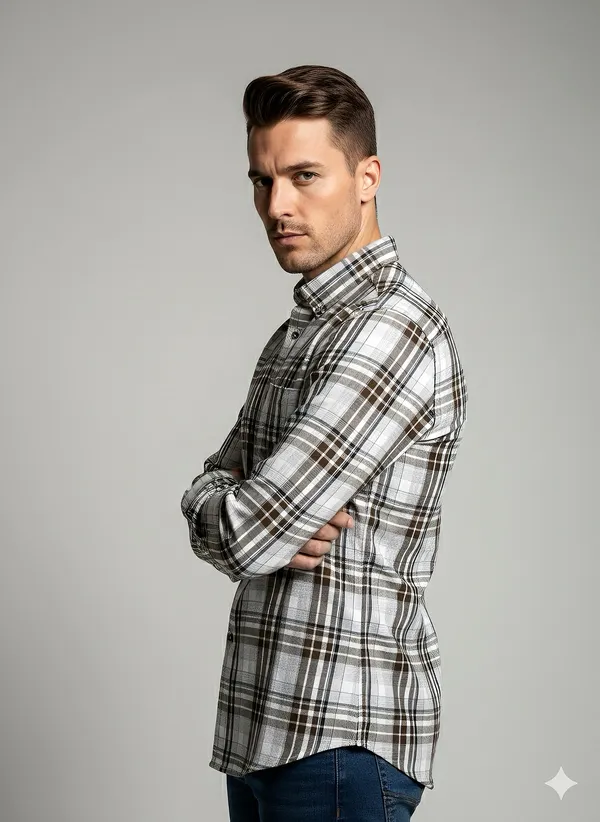 KENTO_CLUB_Premium_Brown_&_White_Checkered_Men’s_Shirt_|_Cotton_Blend_Plaid_Shirt_for_Casual_&_Office_Wear
