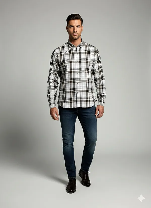 KENTO_CLUB_Premium_Brown_&_White_Checkered_Men’s_Shirt_|_Cotton_Blend_Plaid_Shirt_for_Casual_&_Office_Wear