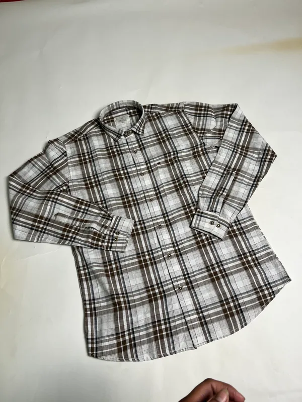 KENTO_CLUB_Premium_Brown_&_White_Checkered_Men’s_Shirt_|_Cotton_Blend_Plaid_Shirt_for_Casual_&_Office_Wear