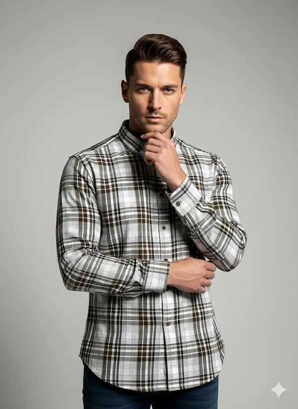 KENTO_CLUB_Premium_Brown_&_White_Checkered_Men’s_Shirt_|_Cotton_Blend_Plaid_Shirt_for_Casual_&_Office_Wear