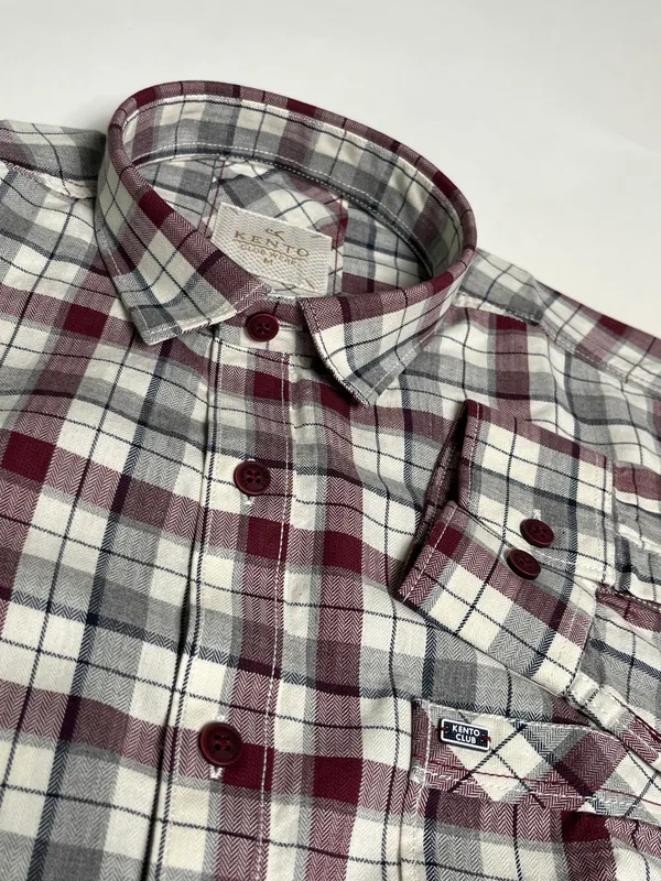 KENTO_CLUB_Premium_Checkered_Men’s_Shirt_|_Maroon_&_Grey_Plaid_Cotton_Blend_Shirt_for_Casual_&_Formal_Wear