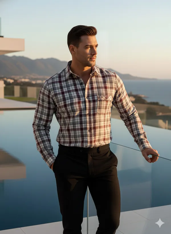 KENTO_CLUB_Premium_Checkered_Men’s_Shirt_|_Maroon_&_Grey_Plaid_Cotton_Blend_Shirt_for_Casual_&_Formal_Wear