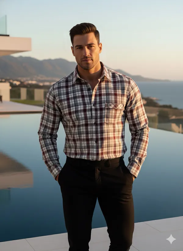 KENTO_CLUB_Premium_Checkered_Men’s_Shirt_|_Maroon_&_Grey_Plaid_Cotton_Blend_Shirt_for_Casual_&_Formal_Wear