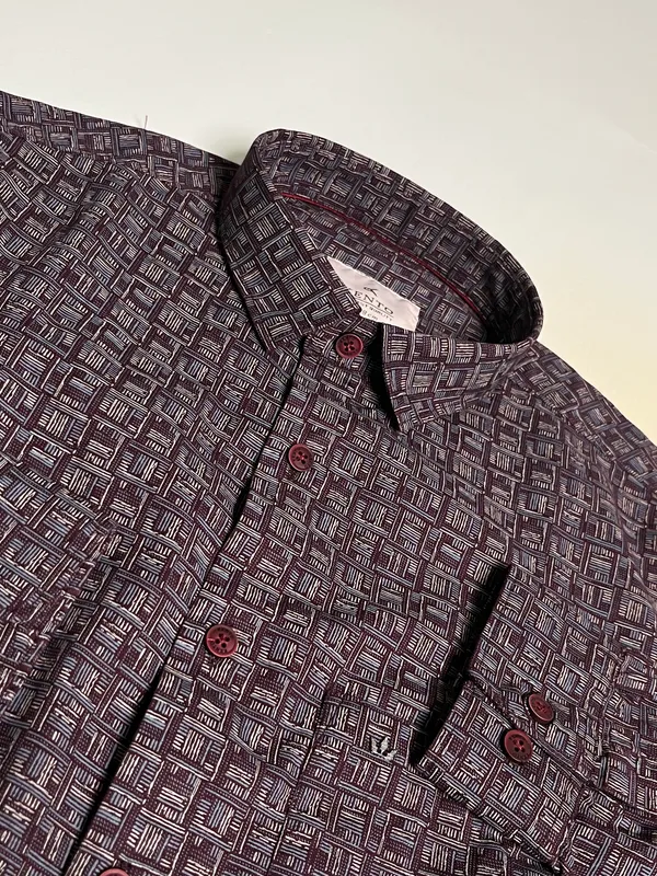 KENTO_CLUB_Premium_Maroon_Printed_Men’s_Shirt_|_Stylish_Geometric_Design_|_Cotton_Blend_Formal_&_Casual_Wear