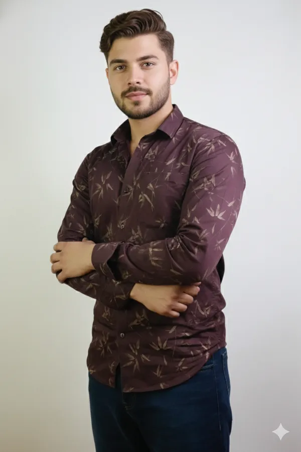 KENTO_CLUB_Premium_Maroon_Printed_Men’s_Shirt_|_Stylish_Leaf_Pattern_Casual_&_Party_Wear_Shirt
