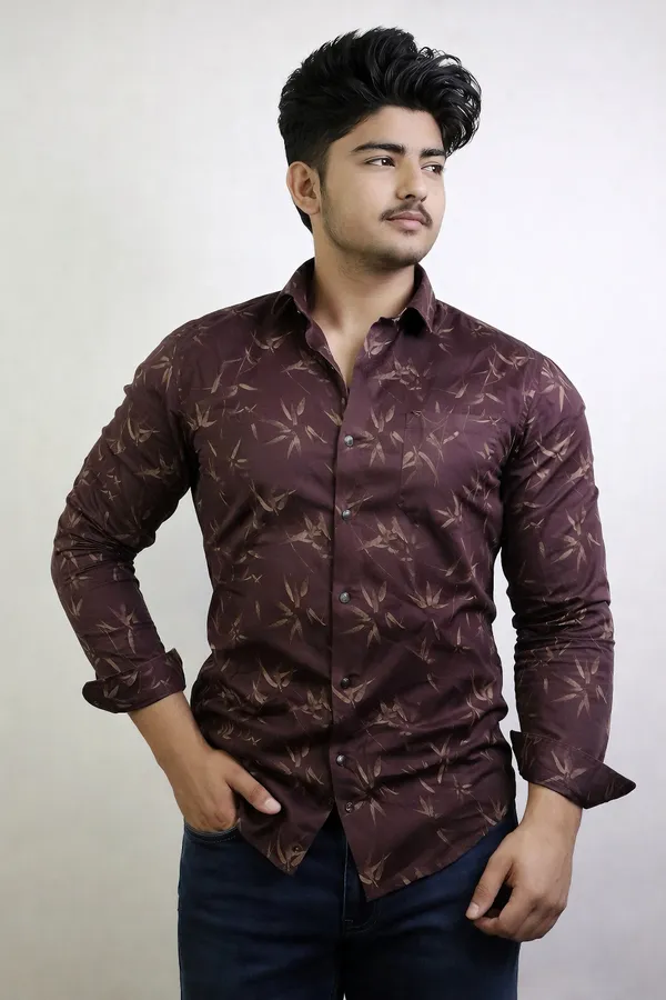 KENTO_CLUB_Premium_Maroon_Printed_Men’s_Shirt_|_Stylish_Leaf_Pattern_Casual_&_Party_Wear_Shirt