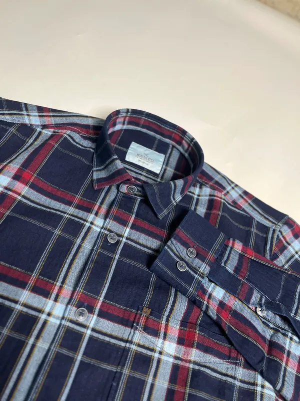 KENTO_CLUB_Premium_Navy_Blue_&_Red_Checkered_Men’s_Shirt_|_Cotton_Blend_Plaid_Shirt_for_Casual_&_Office_Wear