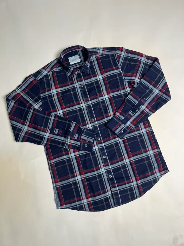 KENTO_CLUB_Premium_Navy_Blue_&_Red_Checkered_Men’s_Shirt_|_Cotton_Blend_Plaid_Shirt_for_Casual_&_Office_Wear