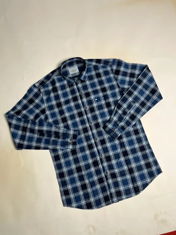 KENTO_CLUB_Premium_Navy_Blue_&_Sky_Blue_Checkered_Men’s_Shirt_|_Cotton_Blend_Plaid_Shirt_for_Casual_&_Office_Wear