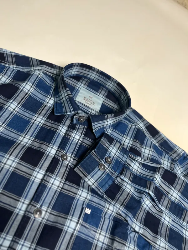 KENTO_CLUB_Premium_Navy_Blue_&_Sky_Blue_Checkered_Men’s_Shirt_|_Cotton_Blend_Plaid_Shirt_for_Casual_&_Office_Wear