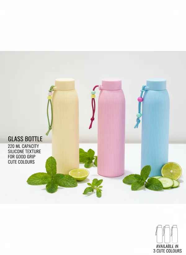 Pink_Glass_With_Silicon_Grip_Cute_Slick_Glass_Bottle_220_Ml_Pack_Of_2_For_Unisex