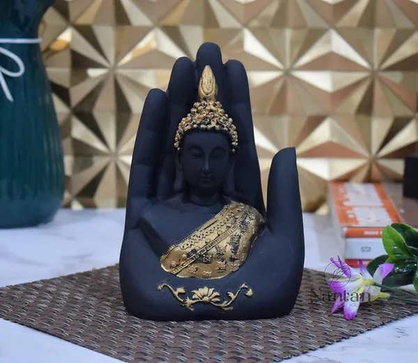 Hand-Crafted_Buddha_Hand_Mudra_Statue,_Black_&_Gold_Resin_Ornament,_Ideal_for_Home_Decor_and_Gifting