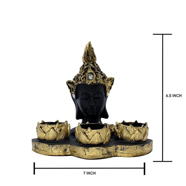 Resin_Buddha_Head_Tealight_Candle_Holder_Black_&_Gold_Statue_with_3_Lotus_Votive_Stands,_7_Home_&_Garden_decor_for_Meditation_&_Spiritual_Gift