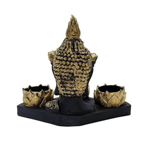 Resin_Buddha_Head_Tealight_Candle_Holder_Black_&_Gold_Statue_with_3_Lotus_Votive_Stands,_7_Home_&_Garden_decor_for_Meditation_&_Spiritual_Gift