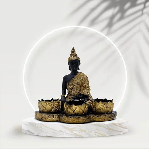 Resin_Buddha_Head_Candle_Holder_with_3_Lotus_Tealight_Stands_Black_&_Gold_Decorative_Showpiece_for_Home,_Altar_&_Spiritual_Gifting