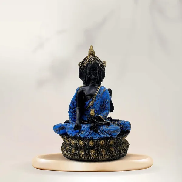Buddha_Statue_Meditation_Figurine,_Black_and_Blue_Resin,_34_cm_x_25.4_cm,_Gold-Accented_Lotus_Base
