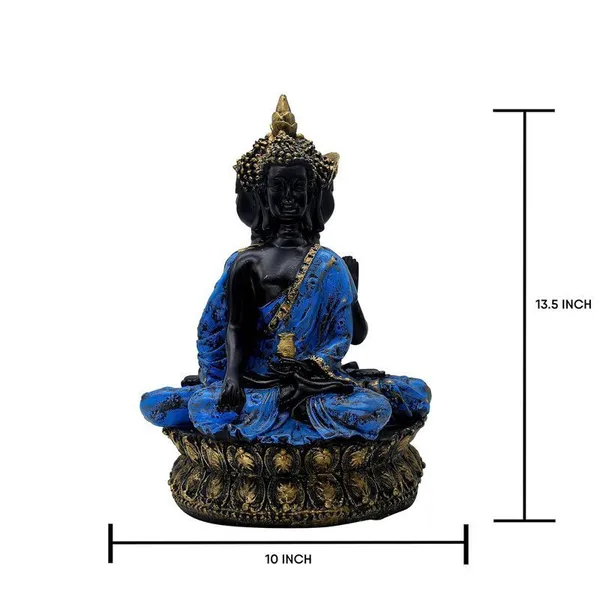 Buddha_Statue_Meditation_Figurine,_Black_and_Blue_Resin,_34_cm_x_25.4_cm,_Gold-Accented_Lotus_Base