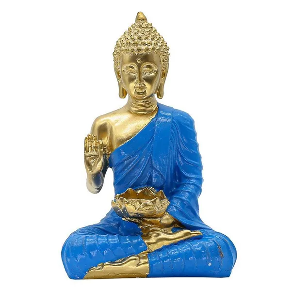 Buddha_with_Lotus_Flower_Statue,_Blue_Robe_Gold_Finish,_24.1_x_16.5_cm,_Meditation_Lotus_Bowl