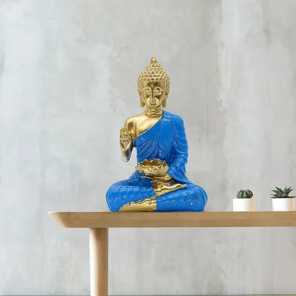 Buddha_with_Lotus_Flower_Statue,_Blue_Robe_Gold_Finish,_24.1_x_16.5_cm,_Meditation_Lotus_Bowl