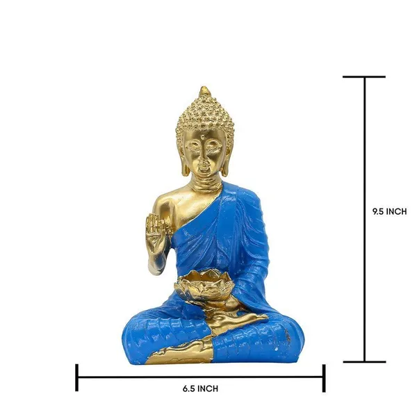 Buddha_with_Lotus_Flower_Statue,_Blue_Robe_Gold_Finish,_24.1_x_16.5_cm,_Meditation_Lotus_Bowl