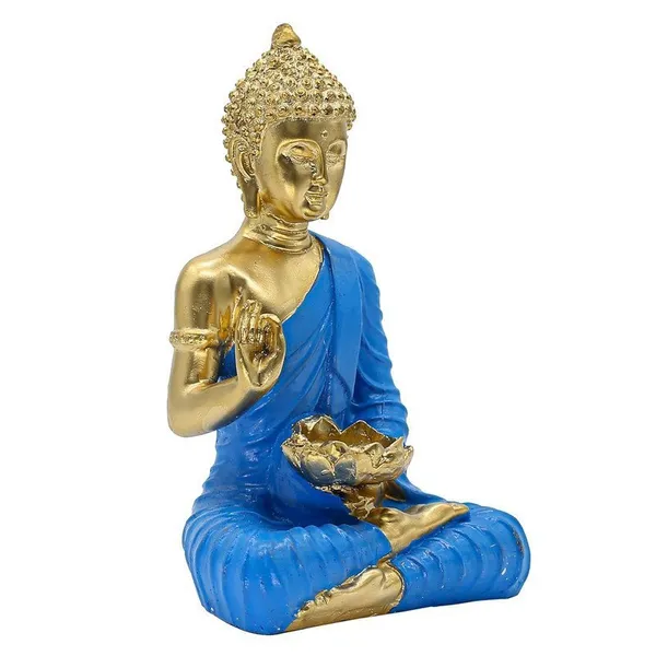 Buddha_with_Lotus_Flower_Statue,_Blue_Robe_Gold_Finish,_24.1_x_16.5_cm,_Meditation_Lotus_Bowl