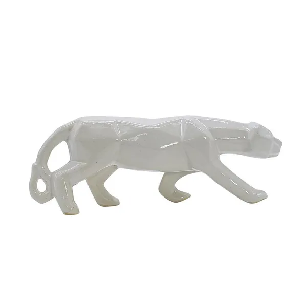 White_Ceramic_Panther_Figurine_-_Elegant_Home_Decor_-_Animal_Sculpture
