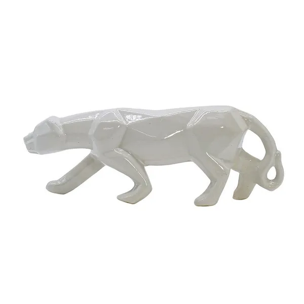 White_Ceramic_Panther_Figurine_-_Elegant_Home_Decor_-_Animal_Sculpture