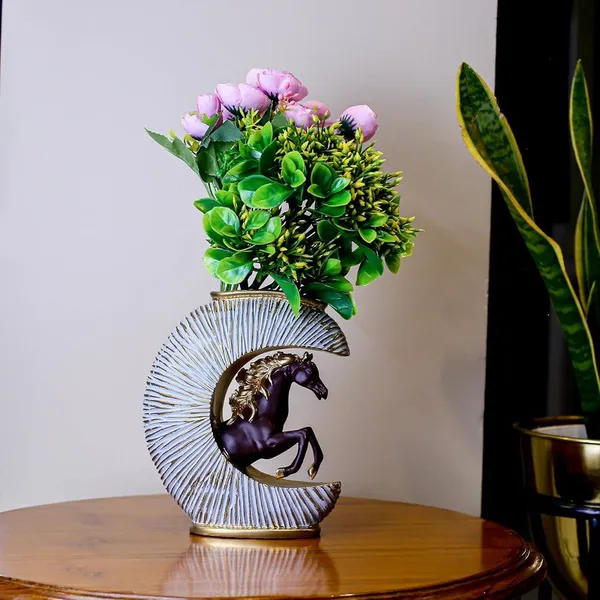 Gold-Accented_Crescent_Horse_Vase_-_Modern_Equestrian_Decor