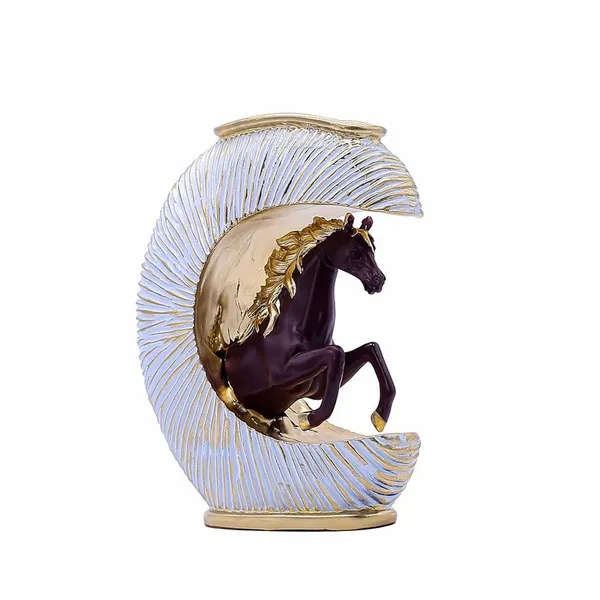Gold-Accented_Crescent_Horse_Vase_-_Modern_Equestrian_Decor